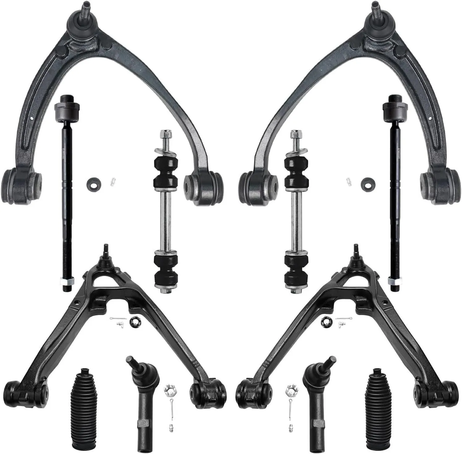 12pc Front End Suspension Kit,Compatible with GMC Silverado Sierra Yukon XL Suburban 1500 Tahoe Avalanche Cadillac Escalade ESV EXT 4 Control Arms w/Ball Joints 4 Tie Rods 2 Sway Bars 2 Boots