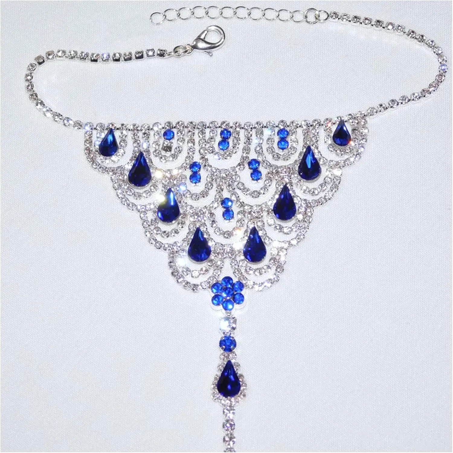 1Pair Beach Rhinestone Barefoot Sandals Anklet with Toe Ring Crystal Anklet Bracelet Rhinestone Bridal Wedding Foot Chain Sandal Anklet for Women
