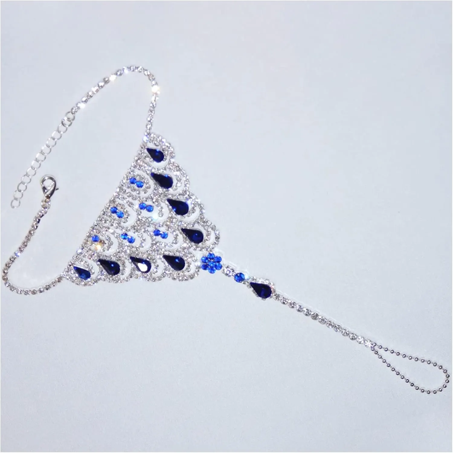 1Pair Beach Rhinestone Barefoot Sandals Anklet with Toe Ring Crystal Anklet Bracelet Rhinestone Bridal Wedding Foot Chain Sandal Anklet for Women