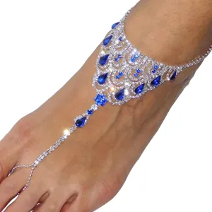 1Pair Beach Rhinestone Barefoot Sandals Anklet with Toe Ring Crystal Anklet Bracelet Rhinestone Bridal Wedding Foot Chain Sandal Anklet for Women