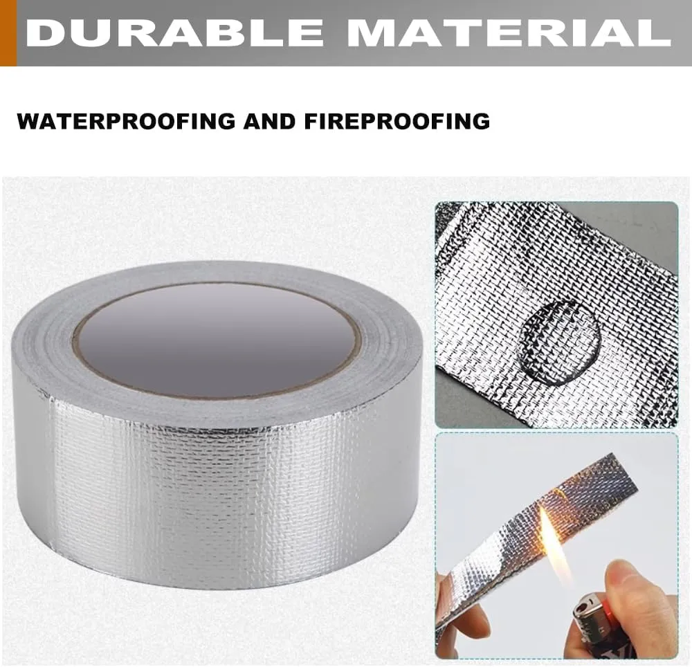 2 Rolls High-Temp Heat Shield Tape Reflective Adhesive Backed Roll Thermal Barrier Foil Tape Self-Adhesive Heat Resistant Tape Cool Tapes for Hose and Auto (Silver, 2 Inch x 32.8 ft)