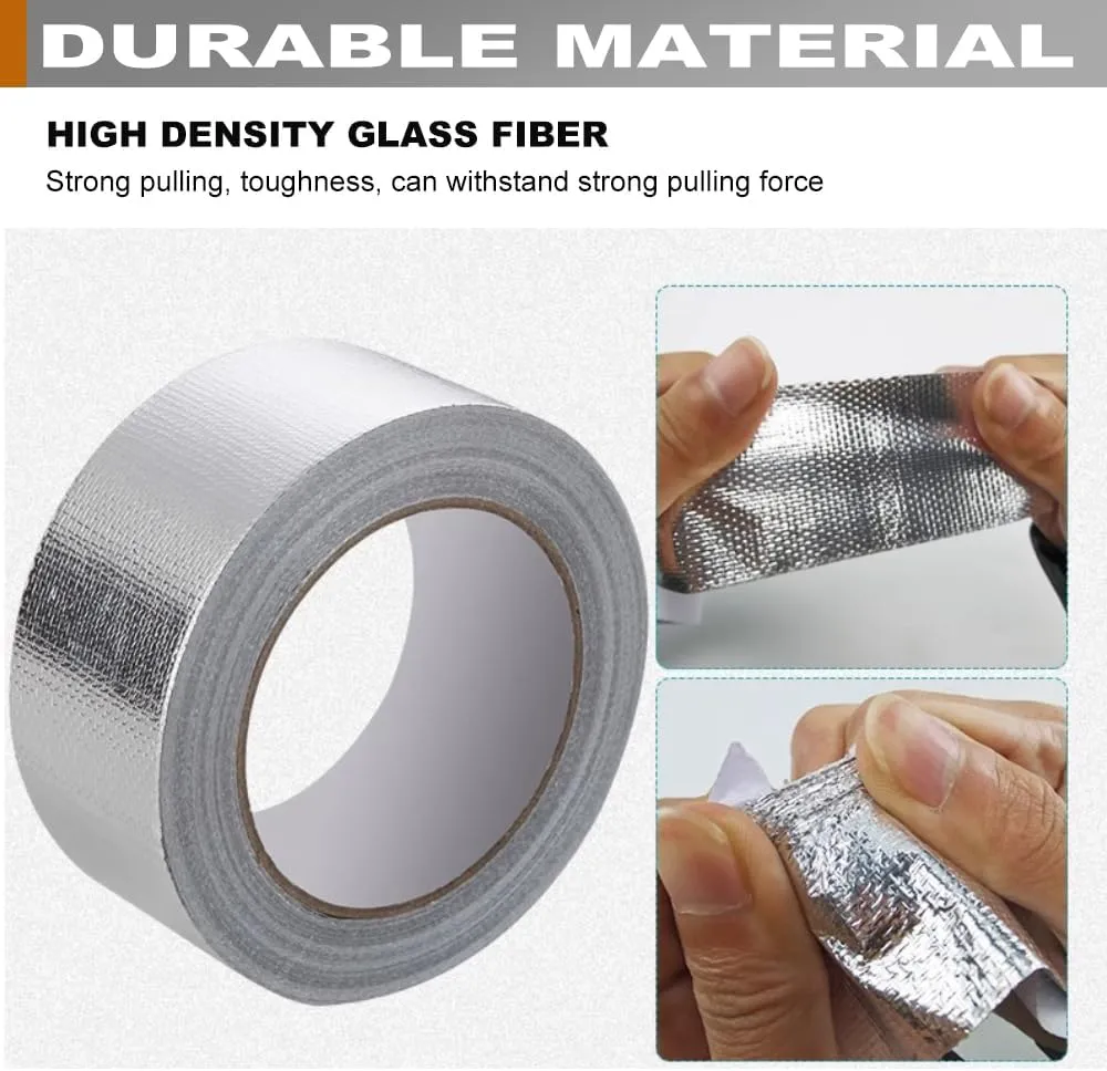 2 Rolls High-Temp Heat Shield Tape Reflective Adhesive Backed Roll Thermal Barrier Foil Tape Self-Adhesive Heat Resistant Tape Cool Tapes for Hose and Auto (Silver, 2 Inch x 32.8 ft)