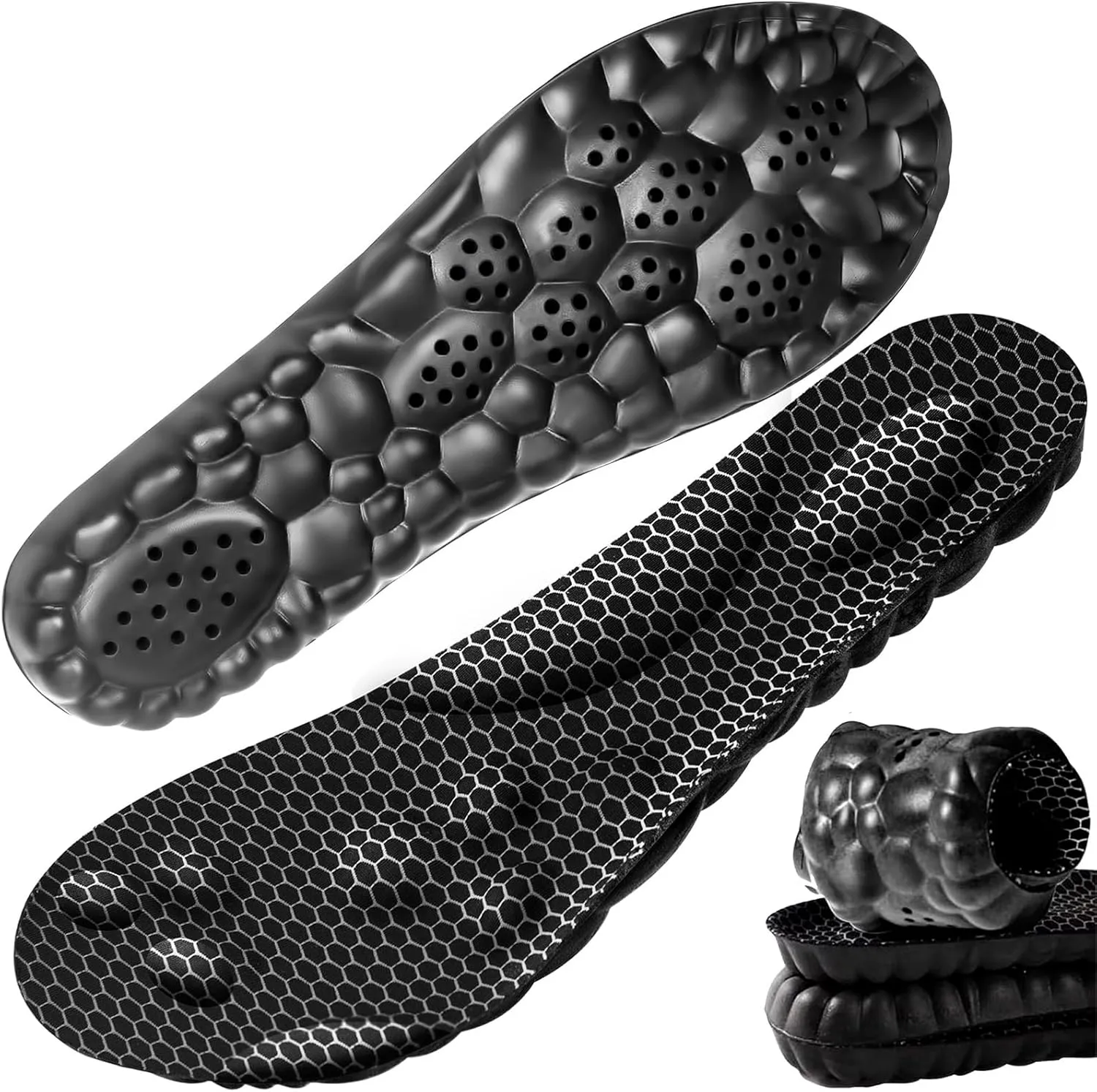 4D Cloud Soles Insoles Memory Foam Sport Women and Kids Shock Absorption Insole Shoe Sole Inserts Foot Pain Relief Arch Support Work Boot Insole (Black, X Men 10~10.5 /Women 11.5(10.8 in))