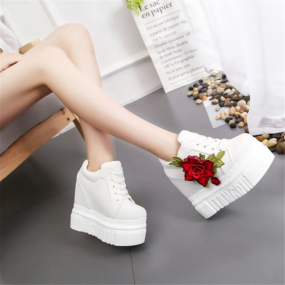 ACE SHOCK Women Fashion Platform Sneakers High Hidden Heel Wedge Walking Shoes Brides Wedding Shoes