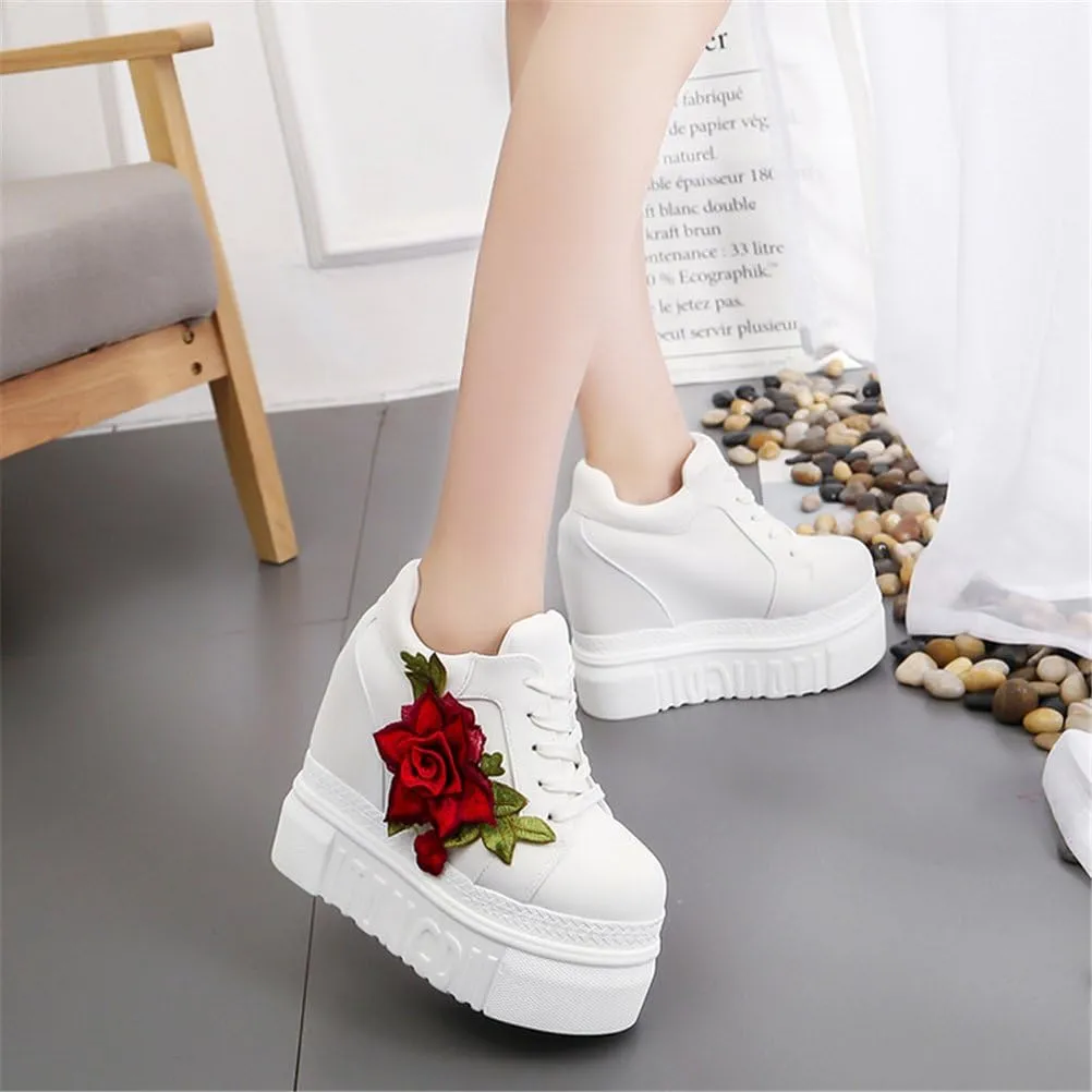 ACE SHOCK Women Fashion Platform Sneakers High Hidden Heel Wedge Walking Shoes Brides Wedding Shoes