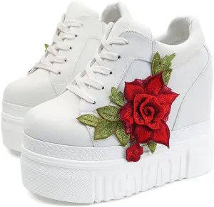 ACE SHOCK Women Fashion Platform Sneakers High Hidden Heel Wedge Walking Shoes Brides Wedding Shoes