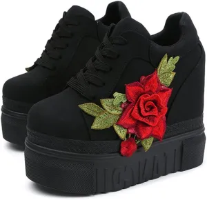 ACE SHOCK Women Fashion Platform Sneakers High Hidden Heel Wedge Walking Shoes Brides Wedding Shoes