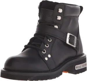 Ad Tec Women's 6 in Lace Up Heels Side Zipper Grain Leather Motorcycle Boots, Black - Soft Toe, Belt Buckle Closer, Oil Resistant Outsole