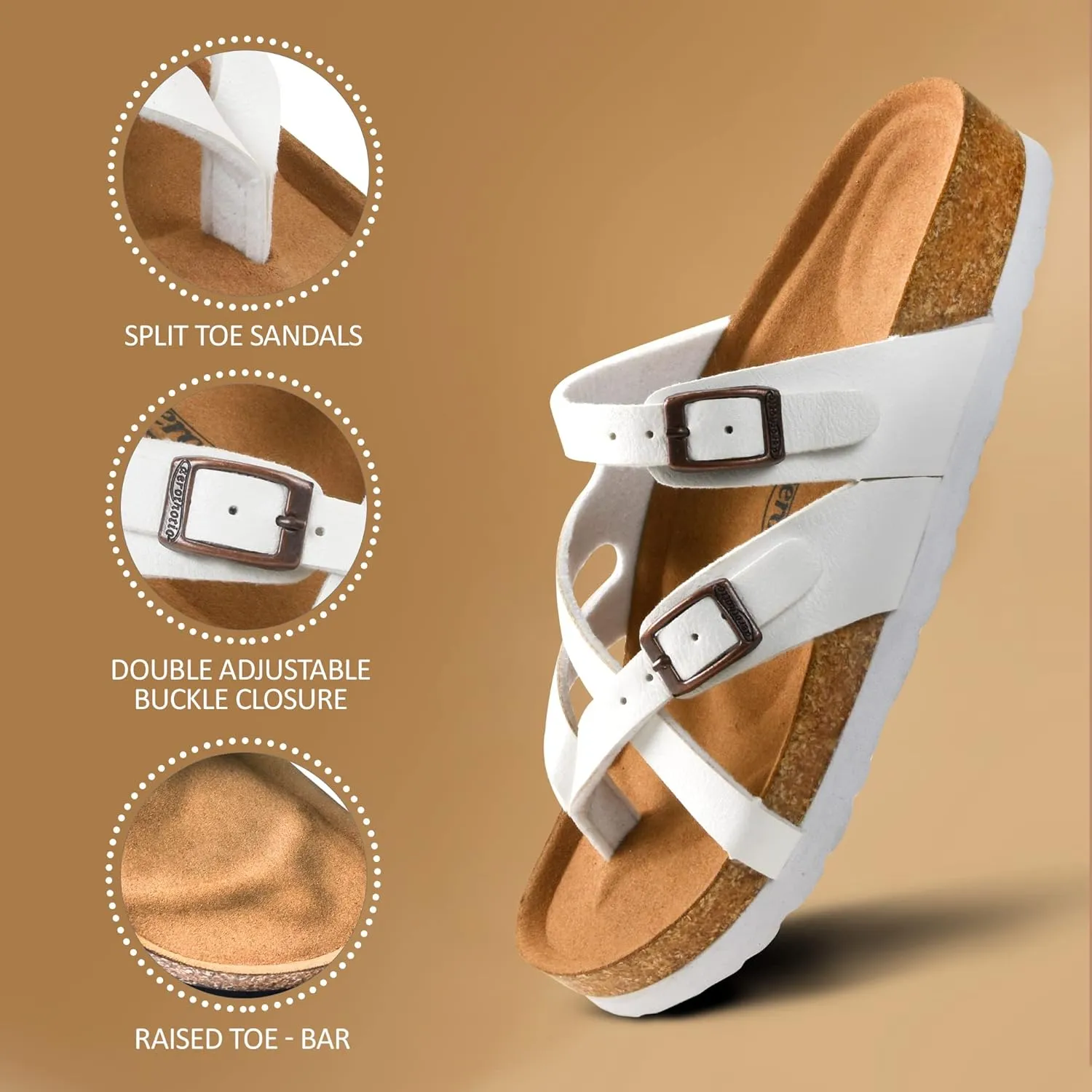 AEROTHOTIC Womens Strappy Slip-On Modern Memory Foam Cushion Footbed Outdoor Adjustable Buckle Cork Footbed Slides for Sandals with Comfortable Arch Support