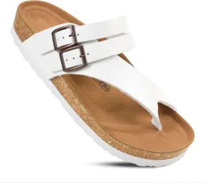 AEROTHOTIC Womens Strappy Slip-On Modern Memory Foam Cushion Footbed Outdoor Adjustable Buckle Cork Footbed Slides for Sandals with Comfortable Arch Support
