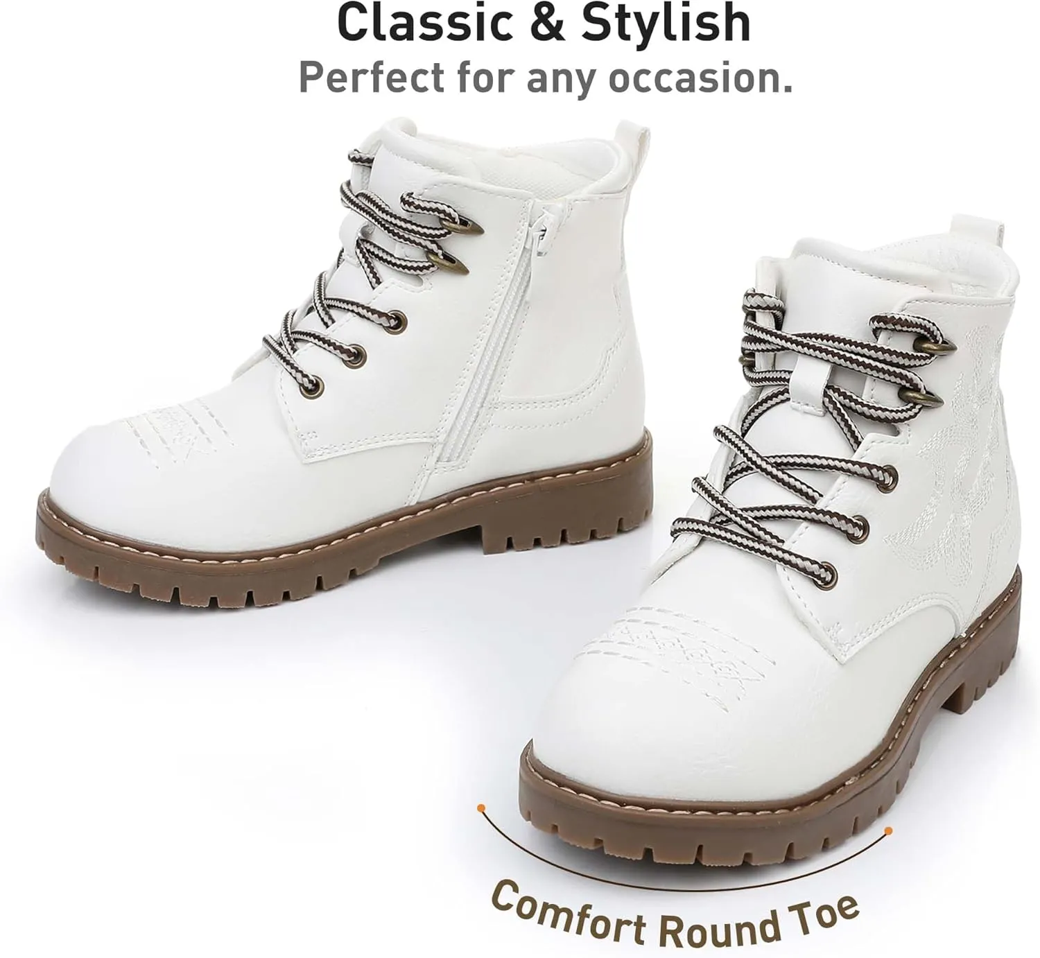 Ahannie Boys Girls Boots Kids Combat Ankle Boots Embroidered Stylish Fall Shoes with Side Zipper(Toddler/Little Kid/Big Kid)
