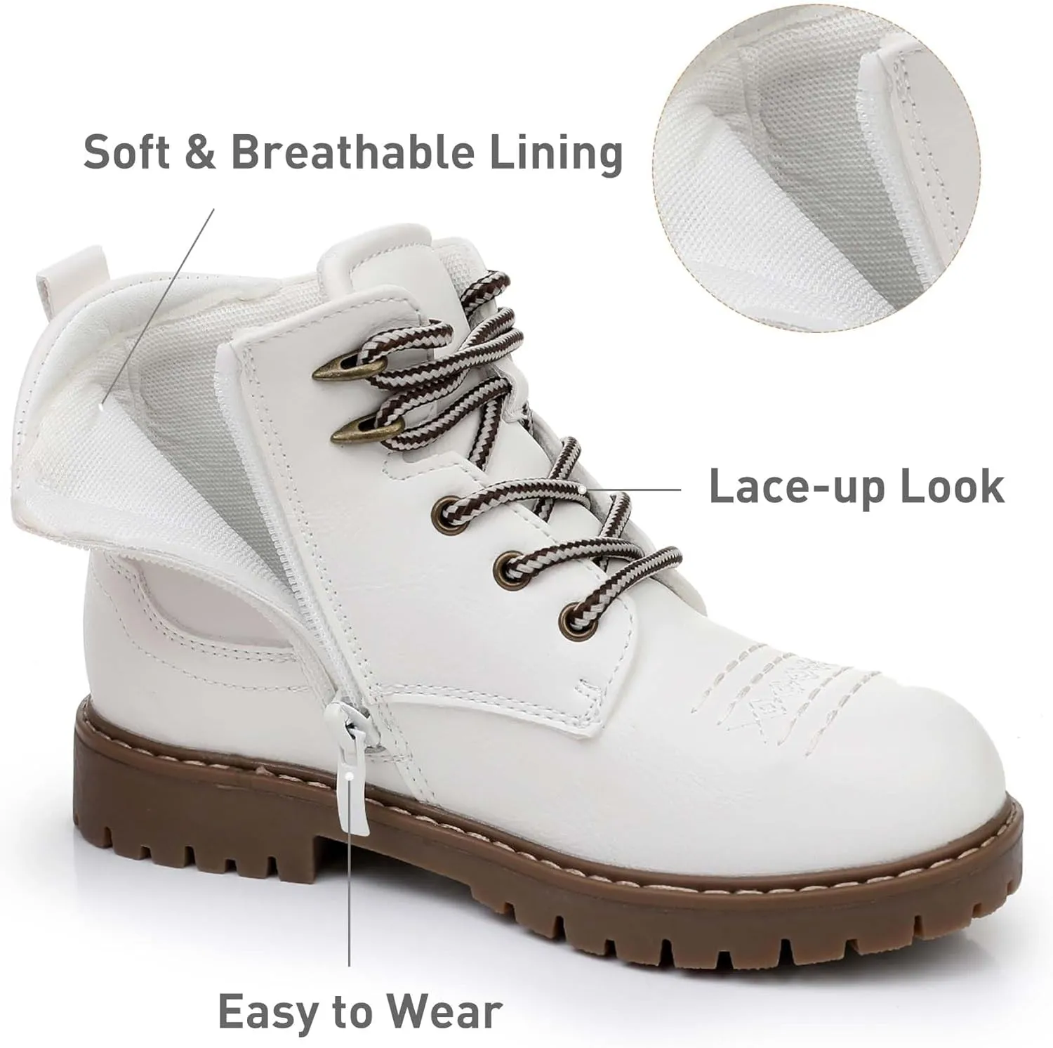 Ahannie Boys Girls Boots Kids Combat Ankle Boots Embroidered Stylish Fall Shoes with Side Zipper(Toddler/Little Kid/Big Kid)