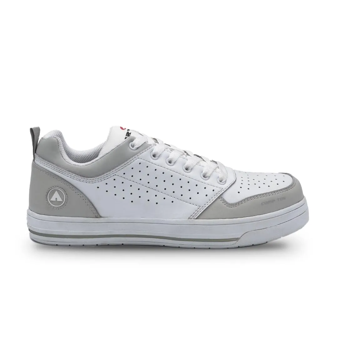 Airwalk Arena Low Top Composite Toe Men’s Industrial Work Shoes, White/Grey, Size 11, Wide, Comfortable & Light Work Shoes for Men, Electric Hazard, Slip Resistant