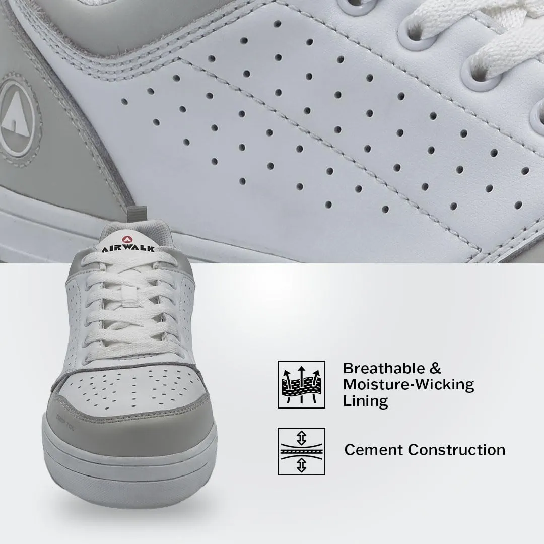 Airwalk Arena Low Top Composite Toe Men’s Industrial Work Shoes, White/Grey, Size 11, Wide, Comfortable & Light Work Shoes for Men, Electric Hazard, Slip Resistant
