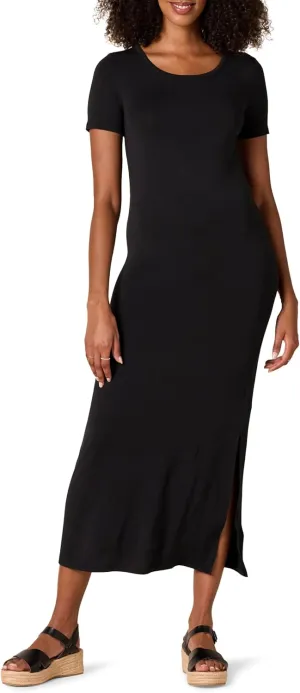 Amazon Essentials Women's Jersey Standard-Fit Short-Sleeve Crewneck Side Slit Maxi Dress (Previously Daily Ritual)