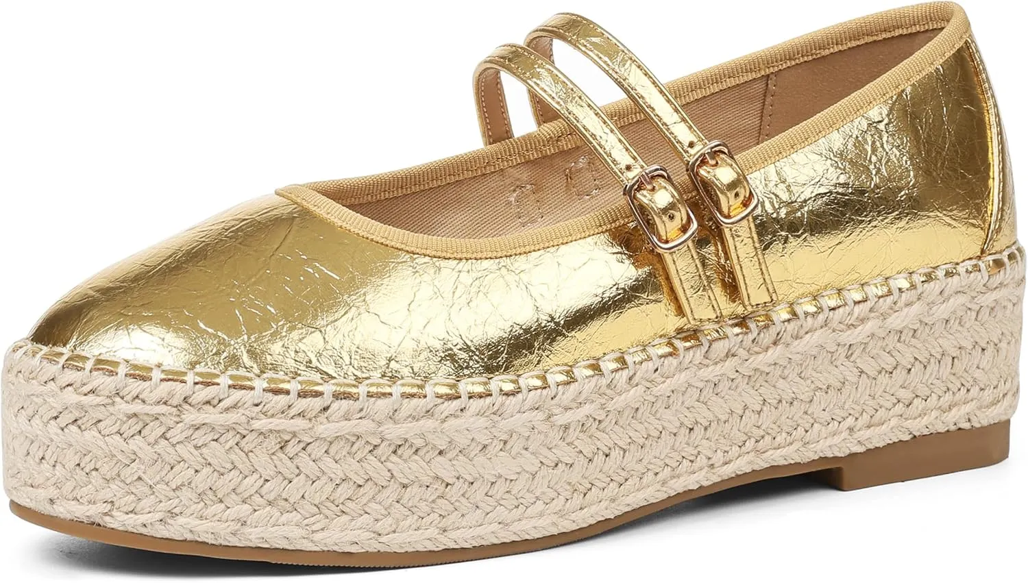 AMINUGAL Mary Jane Flats Women Comfort Round Toe Platform Mary Janes for Women Dressy Woven Platform Espadrilles for Women Casual Cute School Work Mary Jane Shoes