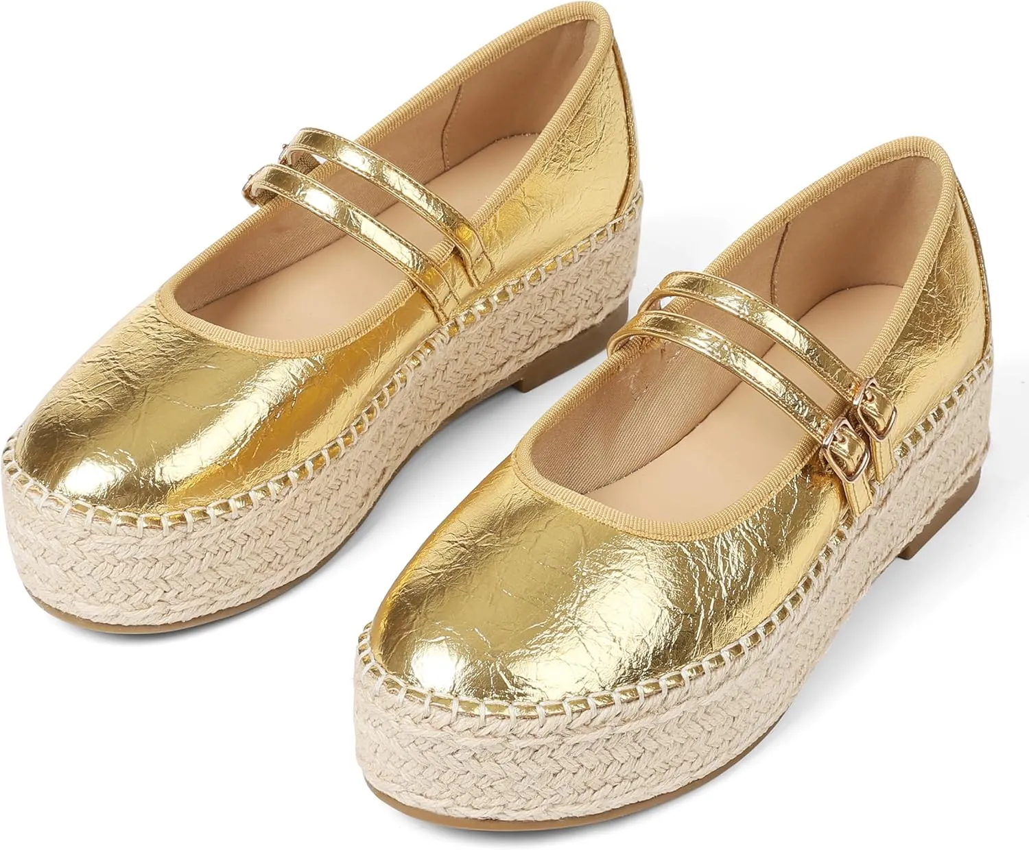 AMINUGAL Mary Jane Flats Women Comfort Round Toe Platform Mary Janes for Women Dressy Woven Platform Espadrilles for Women Casual Cute School Work Mary Jane Shoes