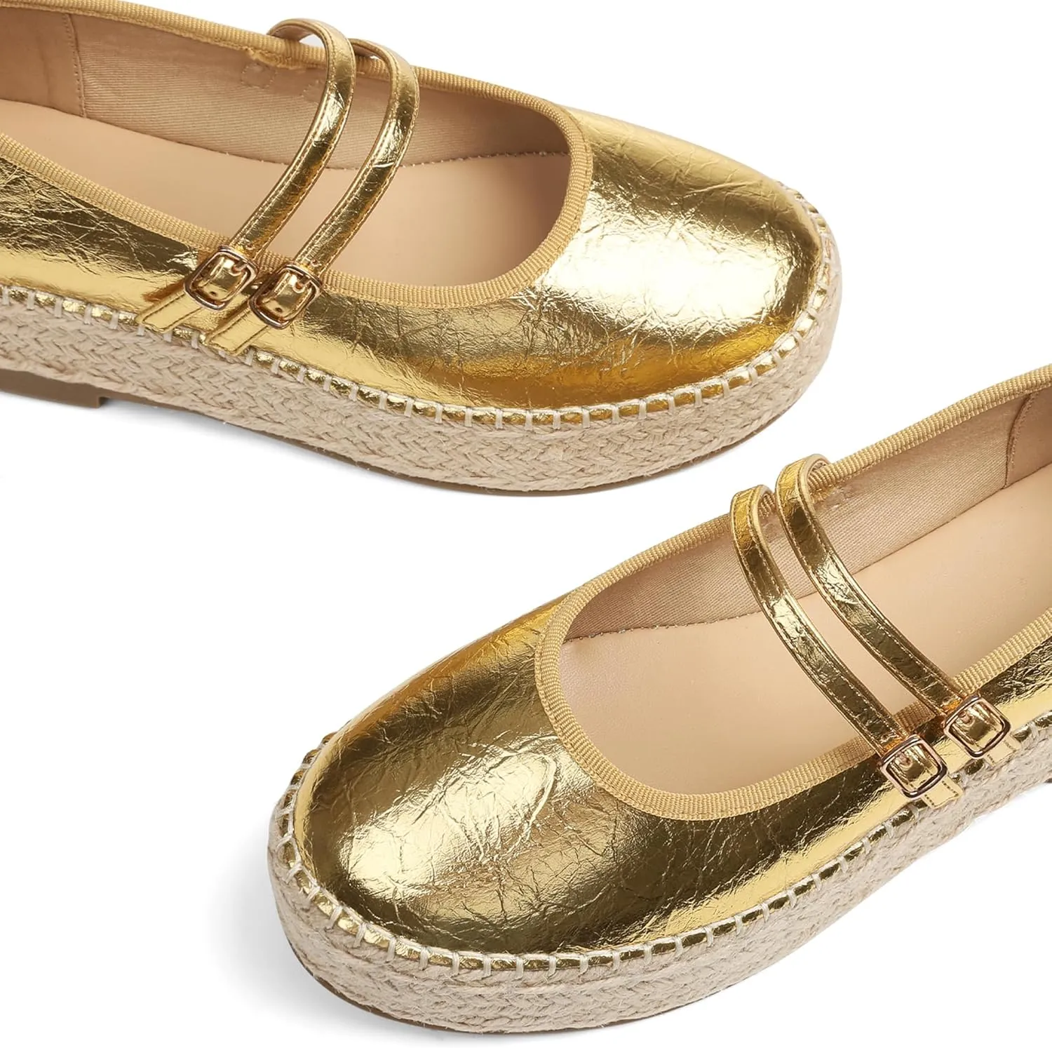 AMINUGAL Mary Jane Flats Women Comfort Round Toe Platform Mary Janes for Women Dressy Woven Platform Espadrilles for Women Casual Cute School Work Mary Jane Shoes