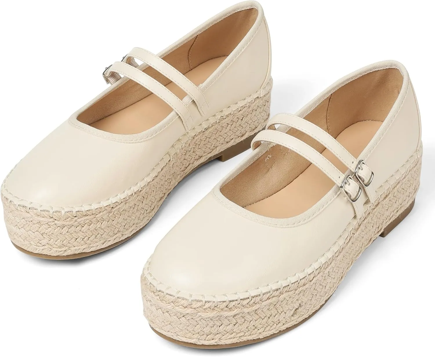 AMINUGAL Mary Jane Flats Women Comfort Round Toe Platform Mary Janes for Women Dressy Woven Platform Espadrilles for Women Casual Cute School Work Mary Jane Shoes