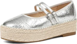 AMINUGAL Mary Jane Flats Women Comfort Round Toe Platform Mary Janes for Women Dressy Woven Platform Espadrilles for Women Casual Cute School Work Mary Jane Shoes