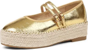 AMINUGAL Mary Jane Flats Women Comfort Round Toe Platform Mary Janes for Women Dressy Woven Platform Espadrilles for Women Casual Cute School Work Mary Jane Shoes