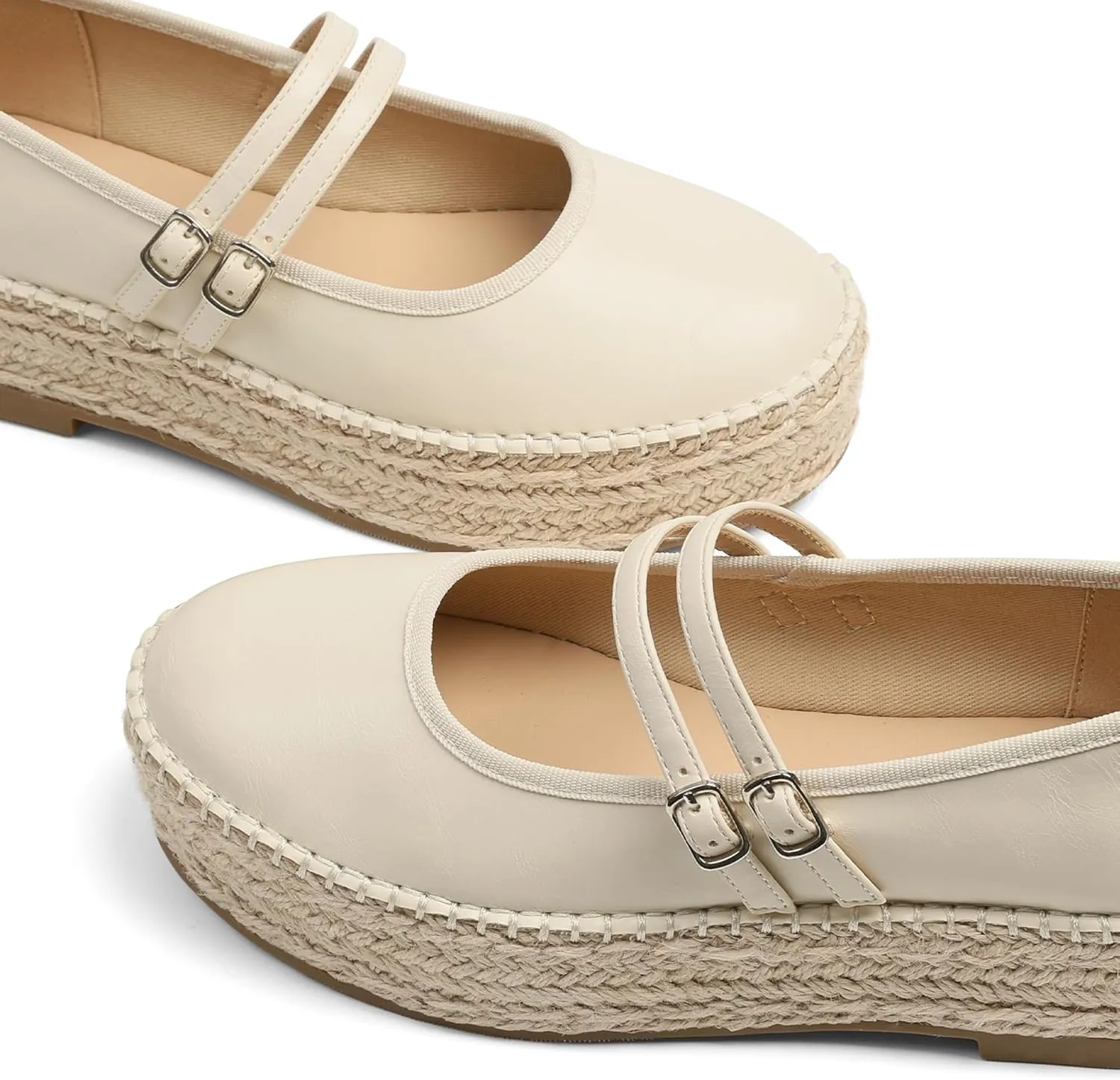 AMINUGAL Mary Jane Flats Women Comfort Round Toe Platform Mary Janes for Women Dressy Woven Platform Espadrilles for Women Casual Cute School Work Mary Jane Shoes