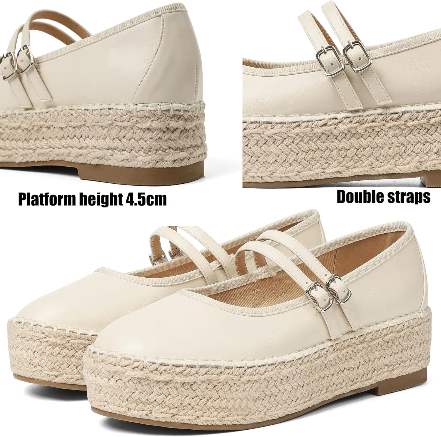 AMINUGAL Mary Jane Flats Women Comfort Round Toe Platform Mary Janes for Women Dressy Woven Platform Espadrilles for Women Casual Cute School Work Mary Jane Shoes