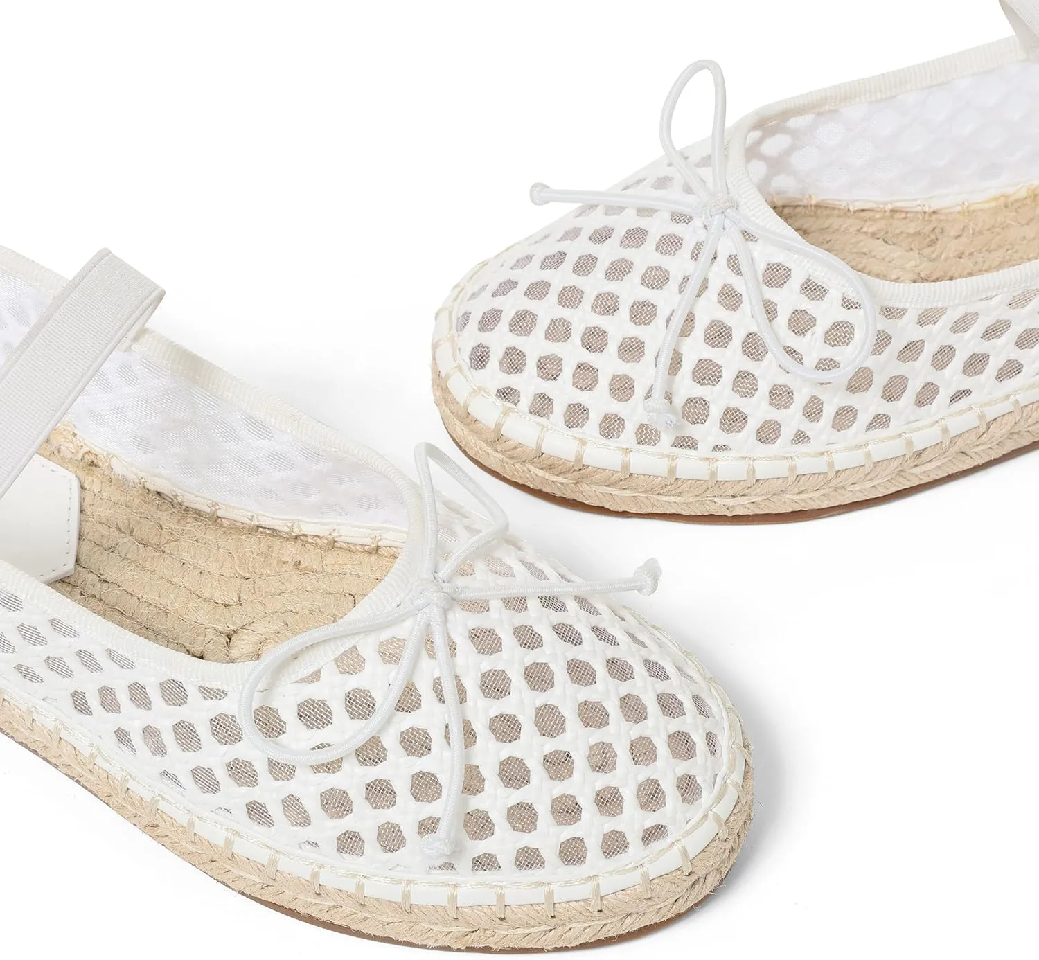AMINUGAL Mesh Ballet Flats Shoes for Women Round Toe Platform Mary Janes Elastic Espadrilles White Mesh Shoe Woman Dressy Comfortable Ballerina