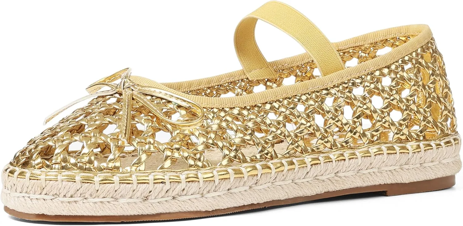 AMINUGAL Mesh Ballet Flats Shoes for Women Round Toe Platform Mary Janes Elastic Espadrilles White Mesh Shoe Woman Dressy Comfortable Ballerina