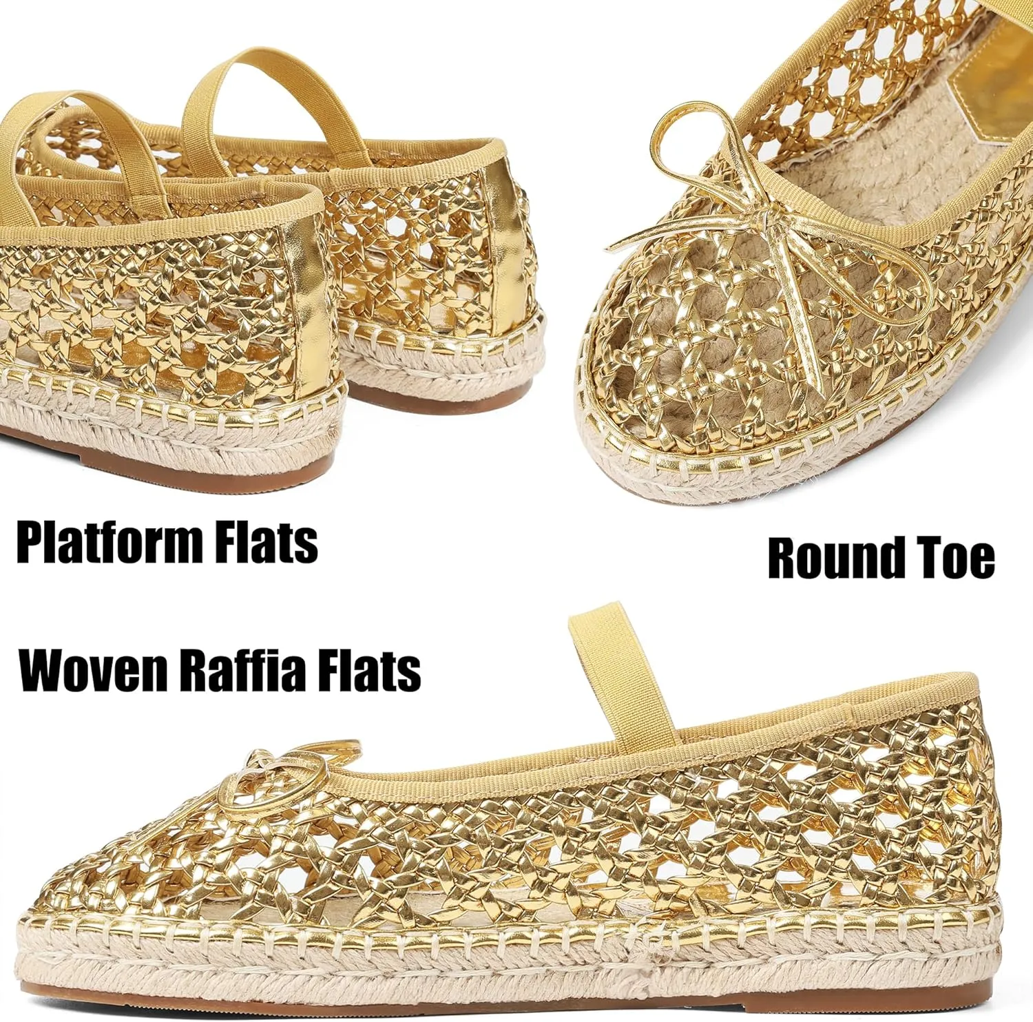 AMINUGAL Mesh Ballet Flats Shoes for Women Round Toe Platform Mary Janes Elastic Espadrilles White Mesh Shoe Woman Dressy Comfortable Ballerina
