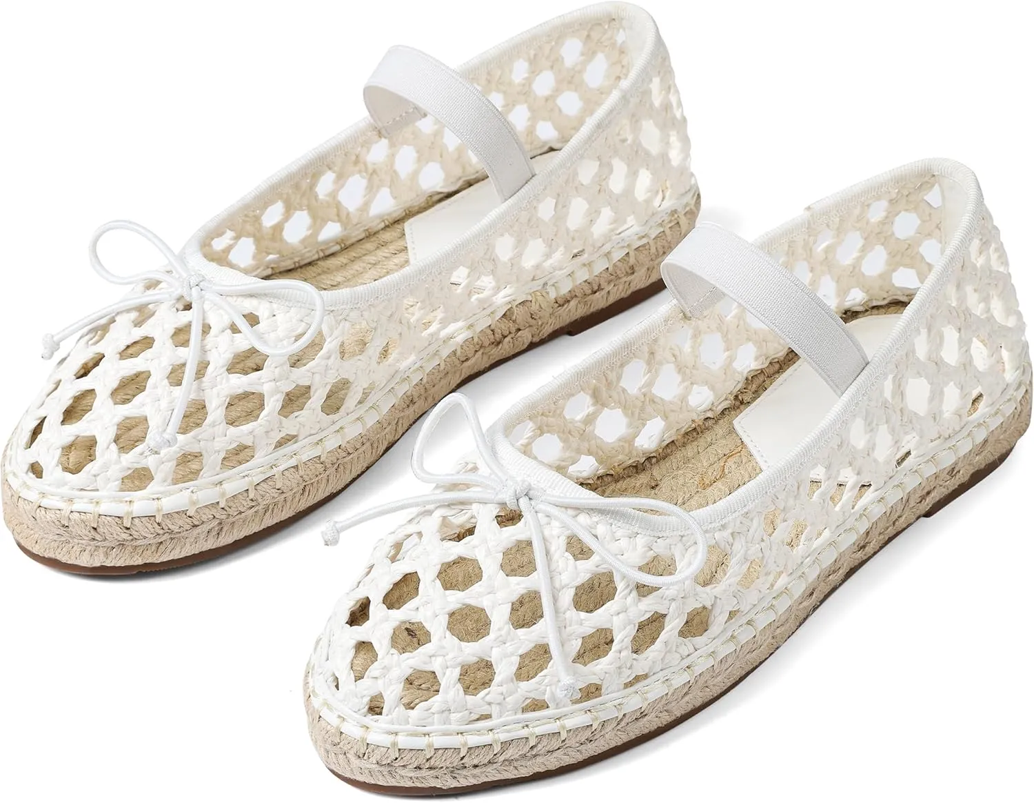 AMINUGAL Mesh Ballet Flats Shoes for Women Round Toe Platform Mary Janes Elastic Espadrilles White Mesh Shoe Woman Dressy Comfortable Ballerina