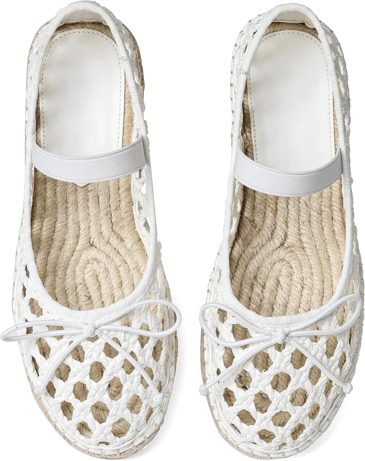 AMINUGAL Mesh Ballet Flats Shoes for Women Round Toe Platform Mary Janes Elastic Espadrilles White Mesh Shoe Woman Dressy Comfortable Ballerina