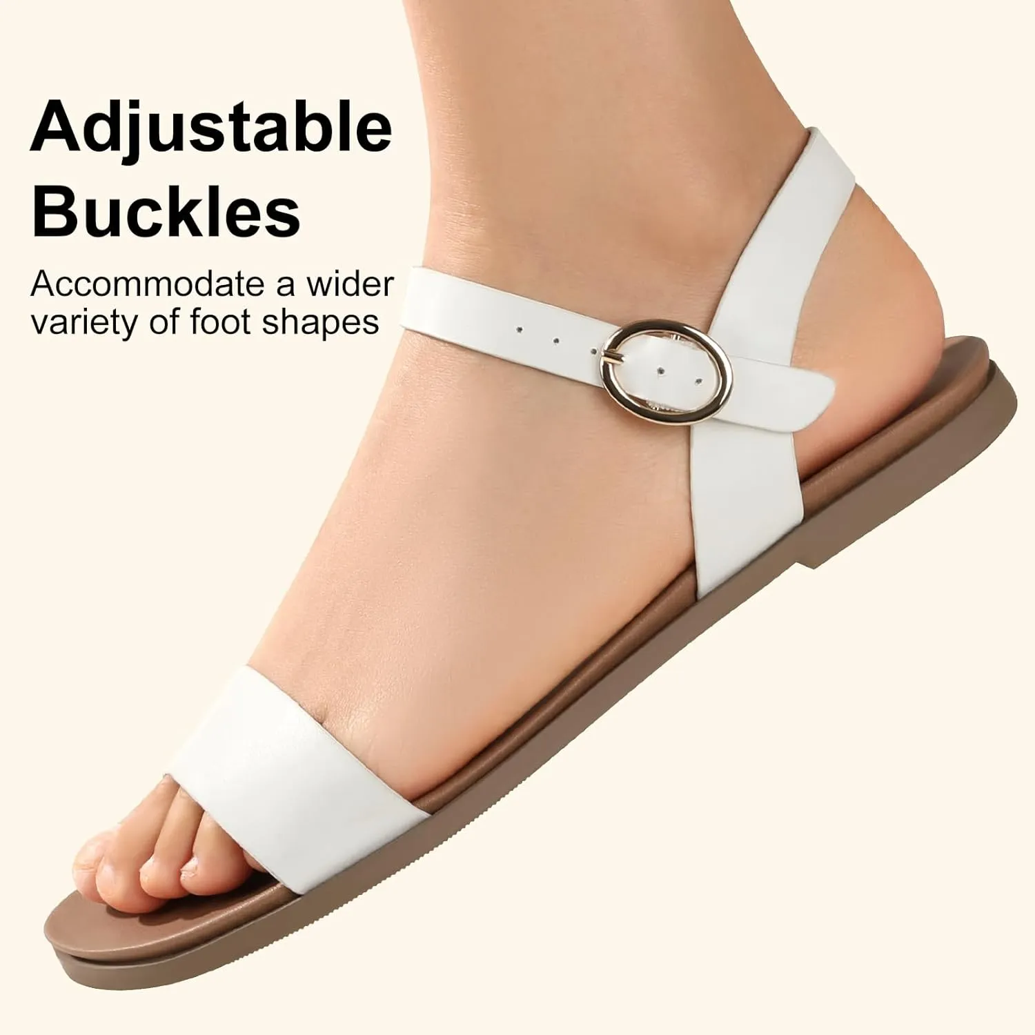 Ankis Flat sandals for Women Open Toe Comfy Women's Flats Tan Black White Sandals for Dressy Work Daily