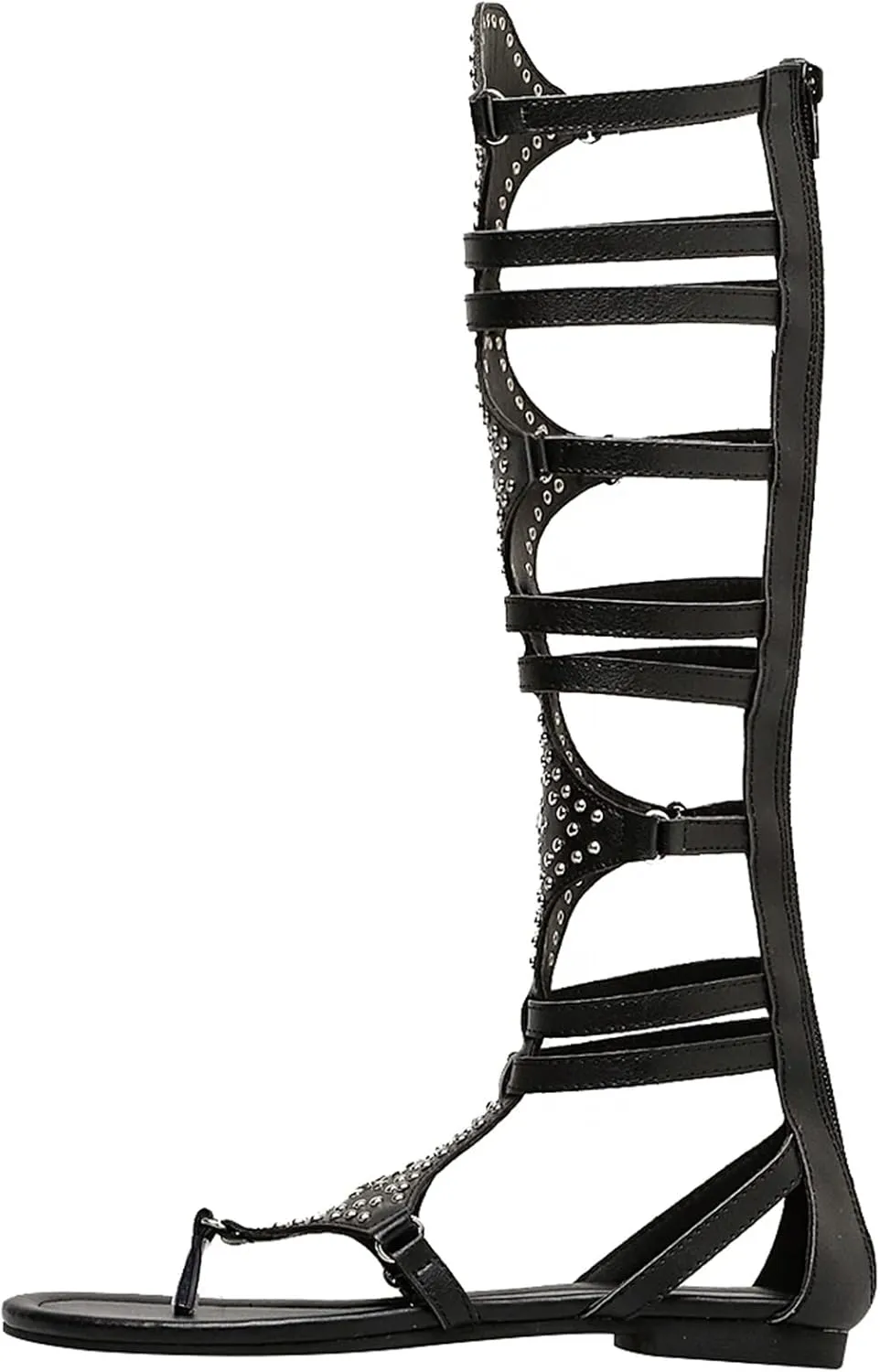 ANUFER Womens Knee High Roman Gladiator Sandals Rivets Studded Strappy Zipper Thong Sandals