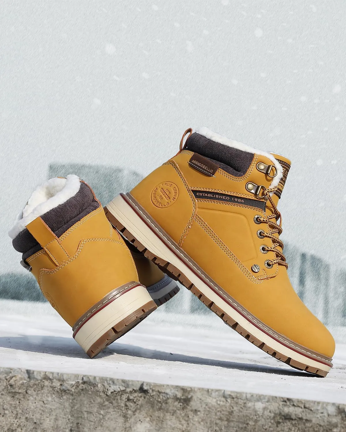 ARRIGO BELLO Mens Winter Boots Snow Casual Booties Warm Fur Mesh Lined Ankle Outdoor Lightweight Non-Slip Trekking Walking Leather Shoes