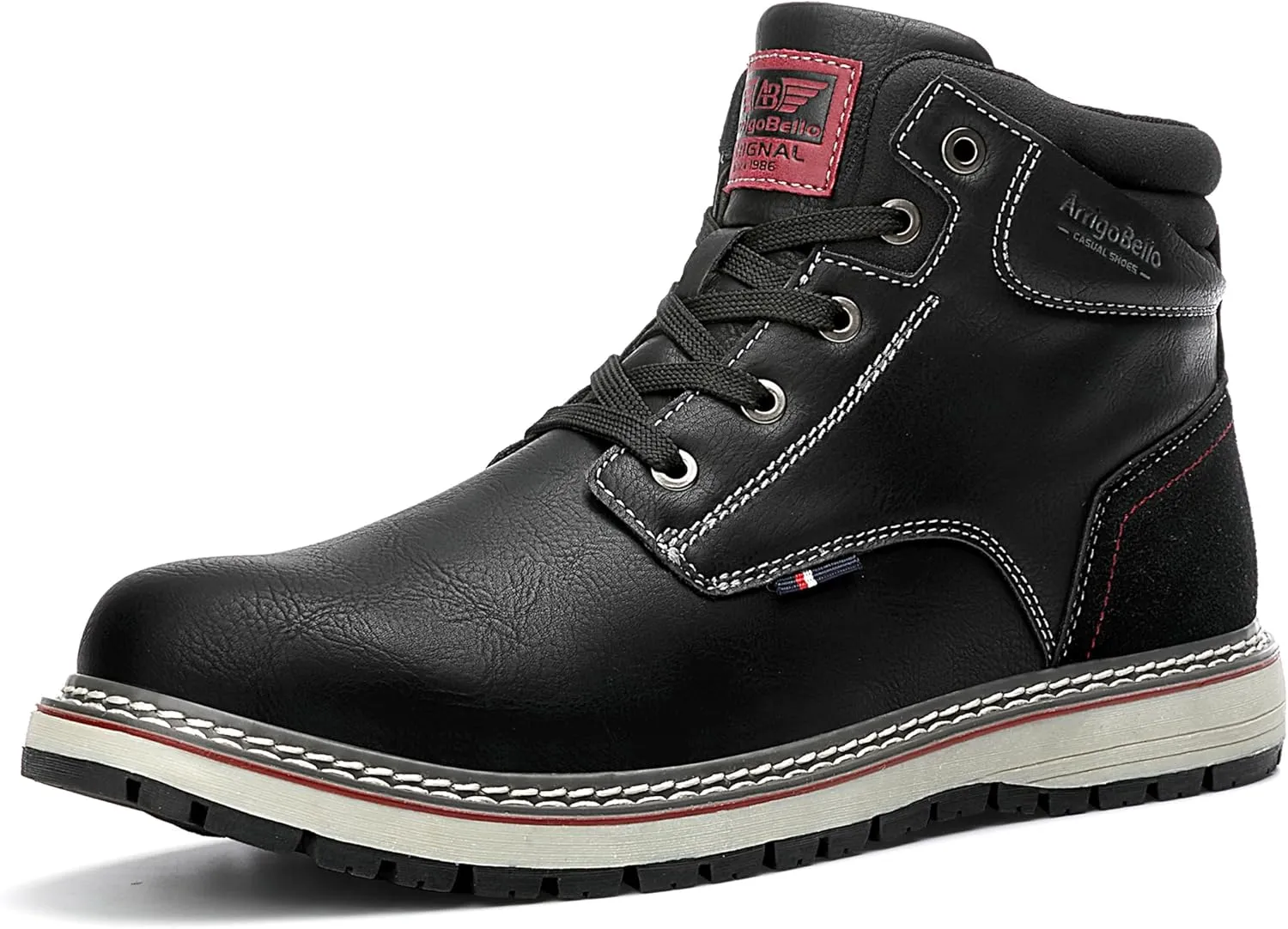 ARRIGO BELLO Mens Winter Boots Snow Casual Booties Warm Fur Mesh Lined Ankle Outdoor Lightweight Non-Slip Trekking Walking Leather Shoes
