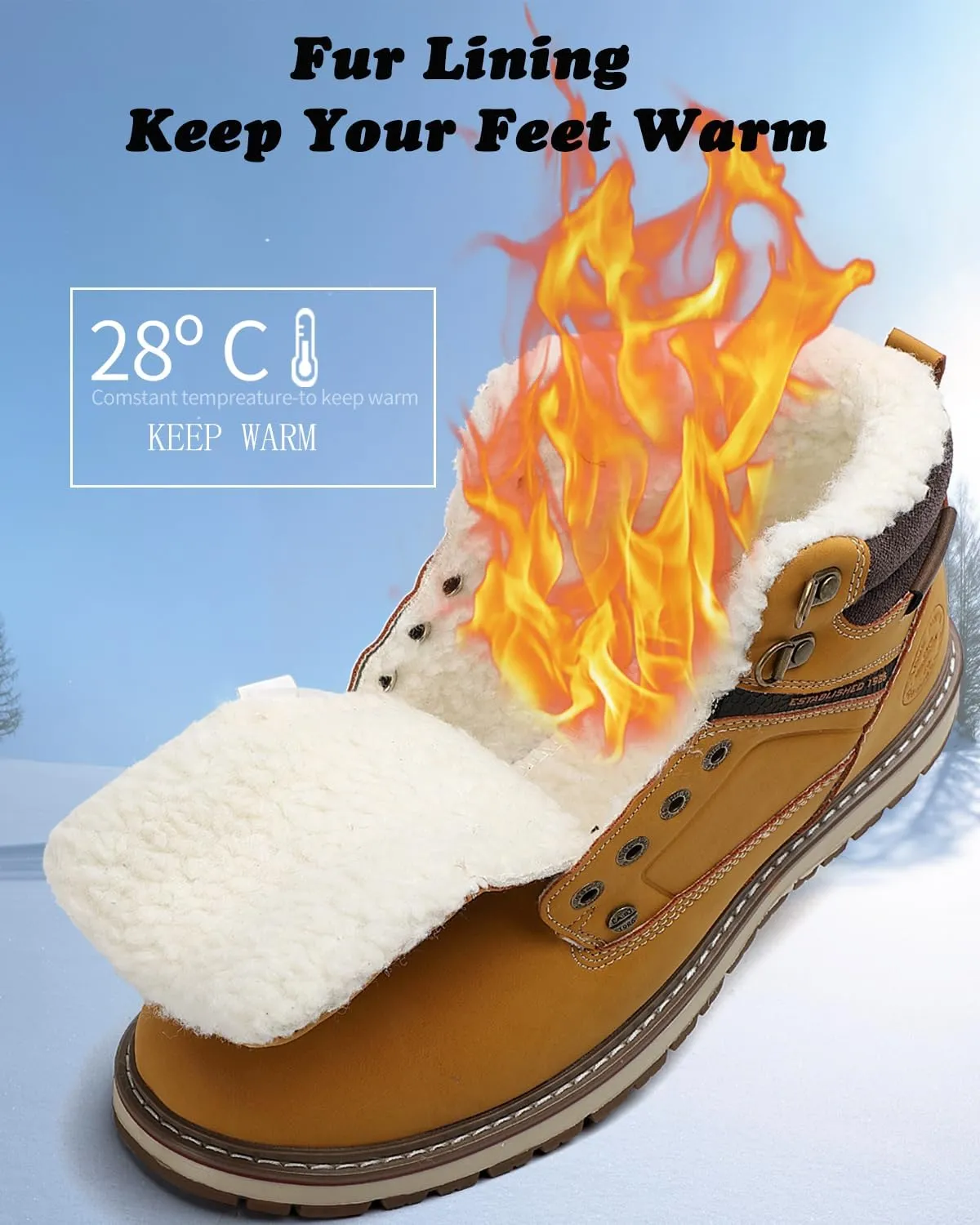 ARRIGO BELLO Mens Winter Boots Snow Casual Booties Warm Fur Mesh Lined Ankle Outdoor Lightweight Non-Slip Trekking Walking Leather Shoes