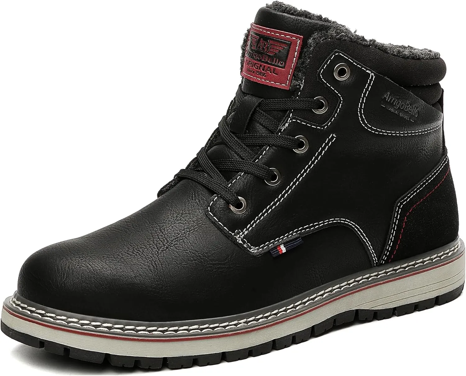 ARRIGO BELLO Mens Winter Boots Snow Casual Booties Warm Fur Mesh Lined Ankle Outdoor Lightweight Non-Slip Trekking Walking Leather Shoes