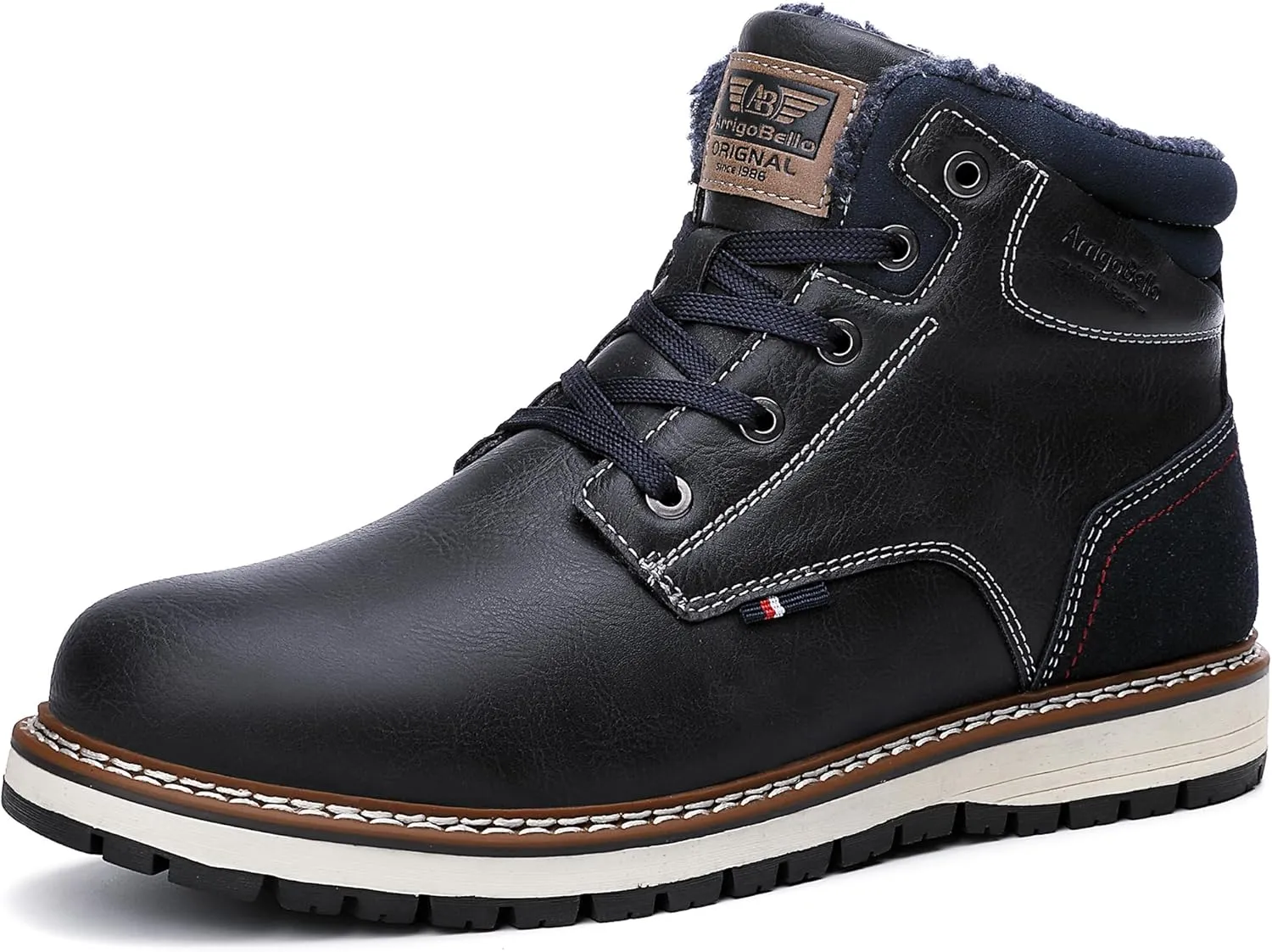 ARRIGO BELLO Mens Winter Boots Snow Casual Booties Warm Fur Mesh Lined Ankle Outdoor Lightweight Non-Slip Trekking Walking Leather Shoes