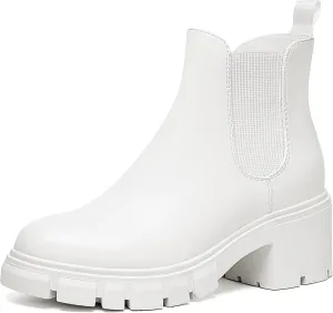 Athlefit Women's Chelsea Boots Fashion Lug Sole Chunky Heel Slip on Elastic Ankle Booties