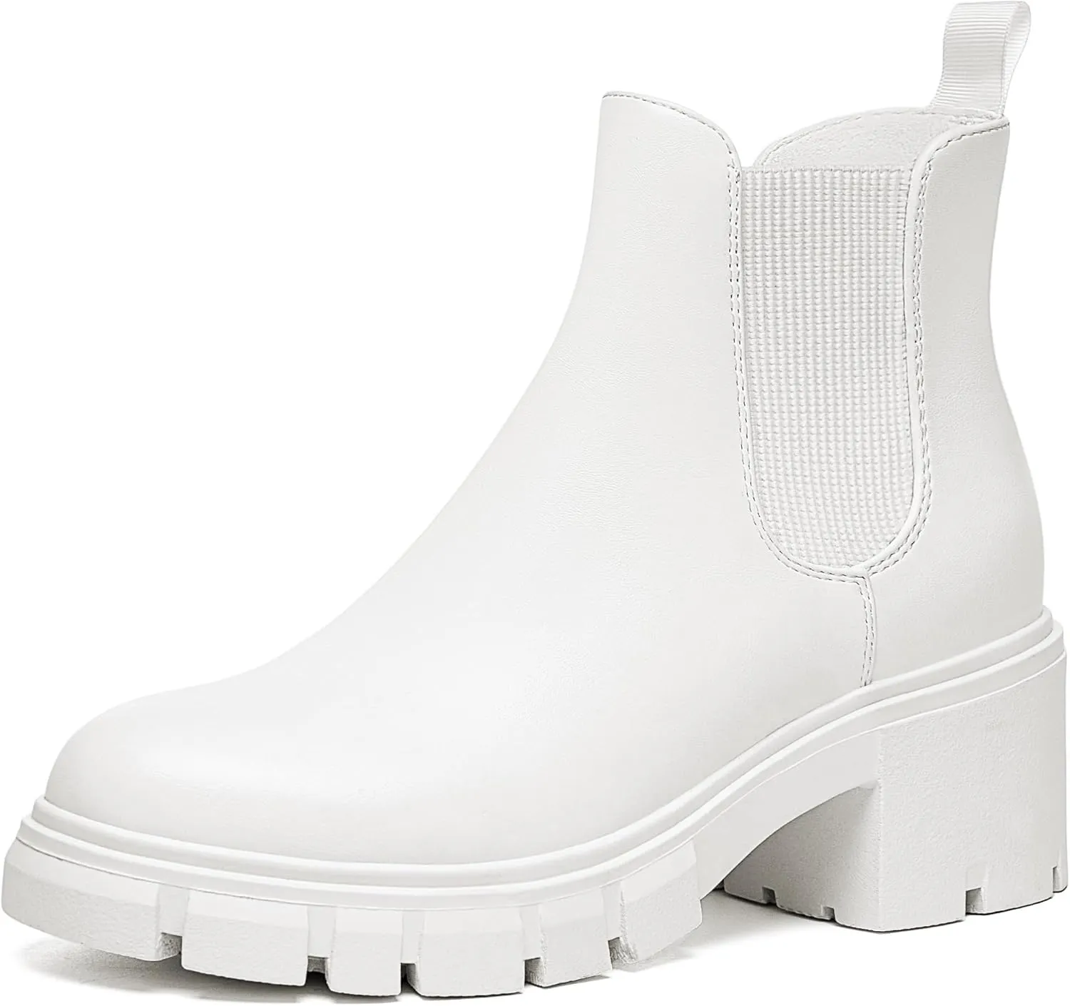 Athlefit Women's Chelsea Boots Fashion Lug Sole Chunky Heel Slip on Elastic Ankle Booties
