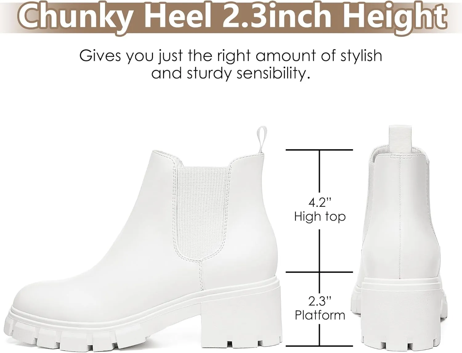 Athlefit Women's Chelsea Boots Fashion Lug Sole Chunky Heel Slip on Elastic Ankle Booties