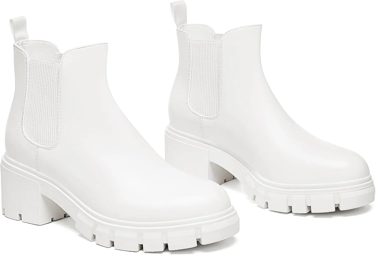 Athlefit Women's Chelsea Boots Fashion Lug Sole Chunky Heel Slip on Elastic Ankle Booties
