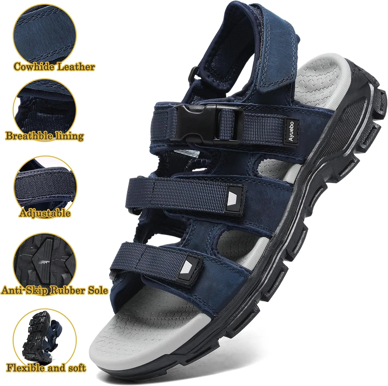 Athletic Sandals for Men's Open Toe Walking Sandals Outdoor Hiking Sandal Anti-Slip with Adjustable Strap for Summer Beach