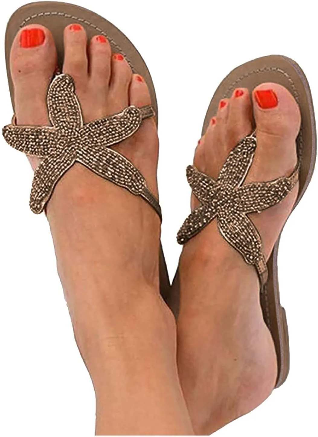 Beach Sandals for Woman Summer Fashion Starfish Slippers Casual Lightweight Slip-on Open Toe Thong Flip Flops Breathable Knitted Pentagram Outdoor Slippers