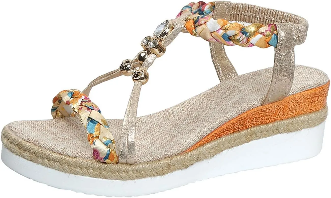 Beach Sandals for Women Low Heel Wedge Open Toe Ankle Strap Summer Shoes for Beach Holiday Comfortable Dressy Shoes