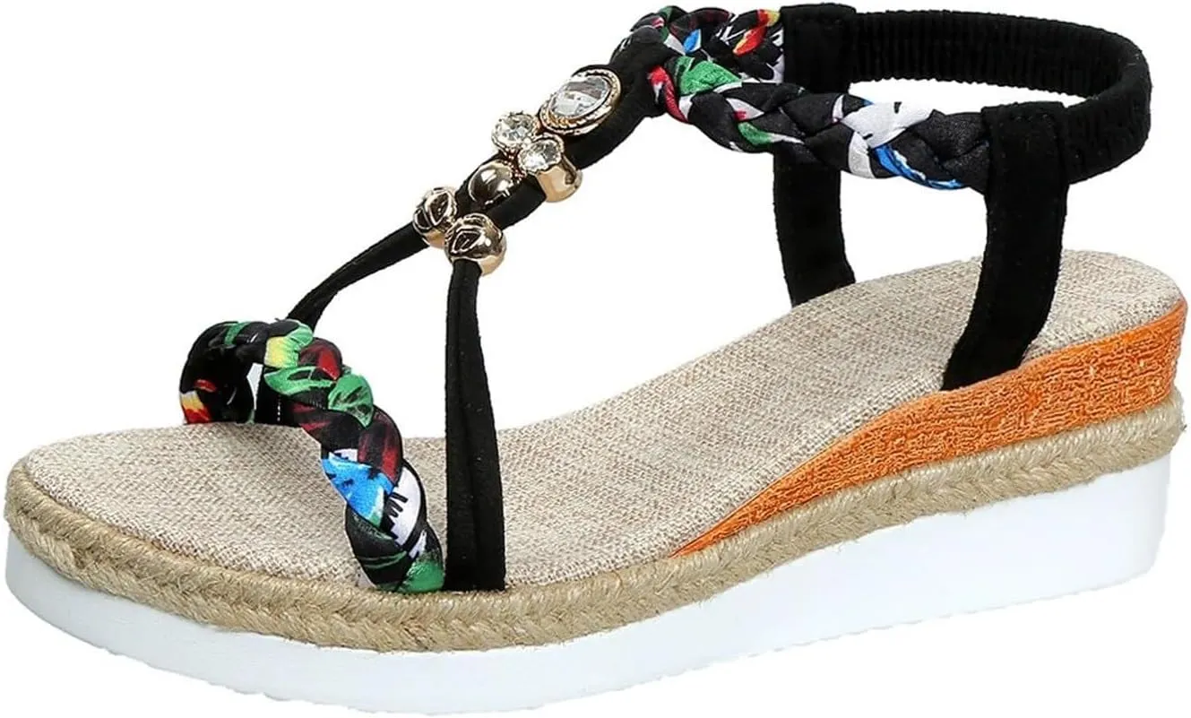 Beach Sandals for Women Low Heel Wedge Open Toe Ankle Strap Summer Shoes for Beach Holiday Comfortable Dressy Shoes