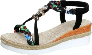Beach Sandals for Women Low Heel Wedge Open Toe Ankle Strap Summer Shoes for Beach Holiday Comfortable Dressy Shoes
