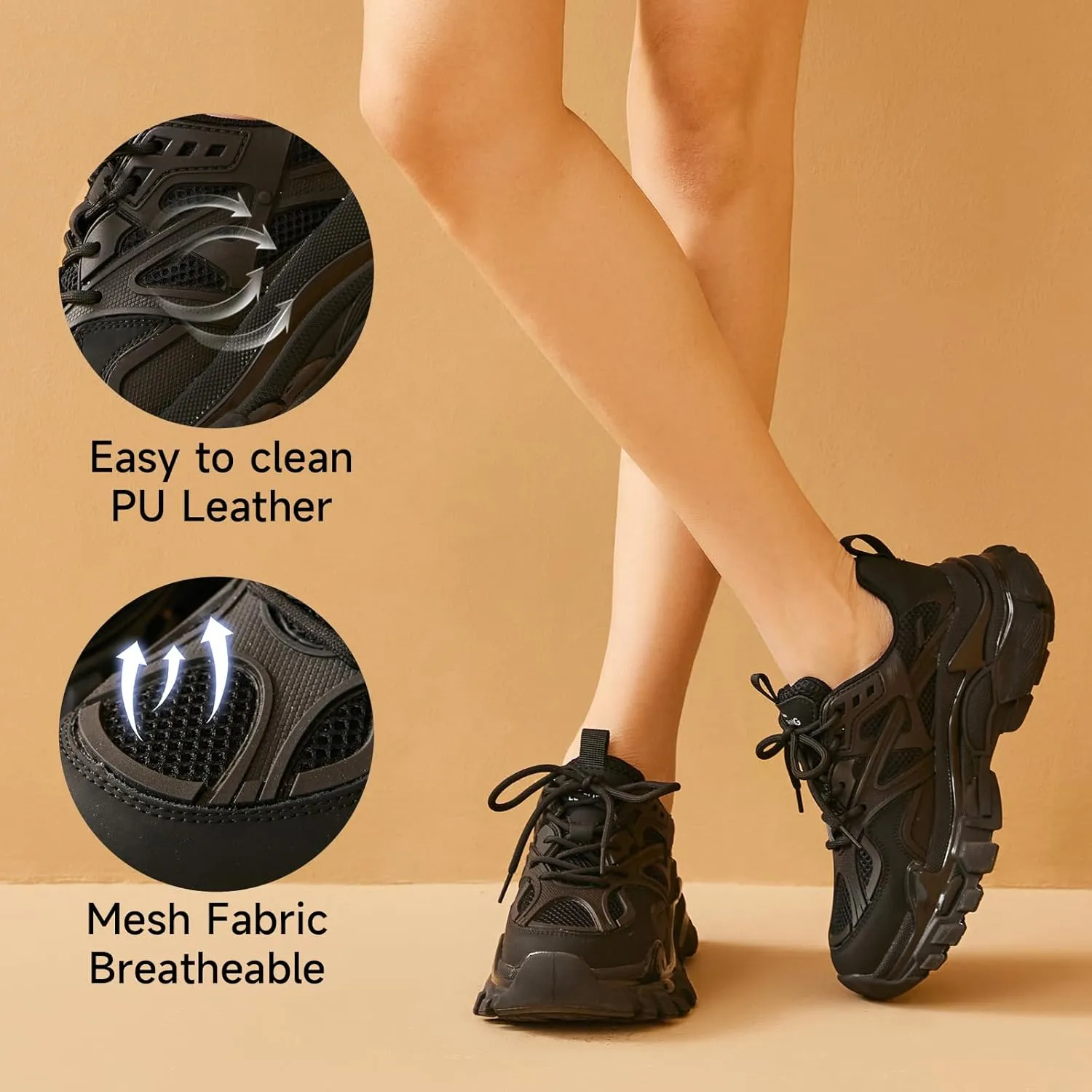 BEAU TODAY Chunky Sneakers for Women, Fashion Platform Sneakers Dad Shoes for Women, Casual Lace-up Walking Shoes