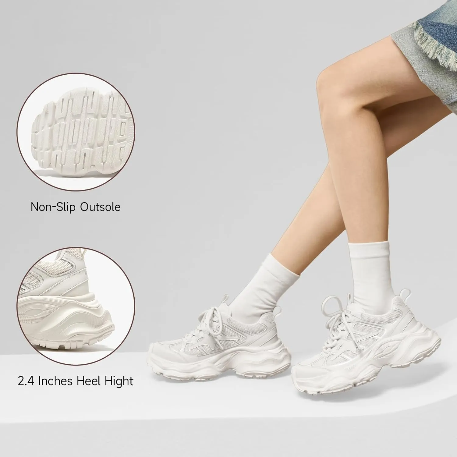 BEAU TODAY Womens Chunky Sneakers,Fashion Sneakers for Women,Lace-up Air Mesh Chunky Walking Tennis Shoes Treny Dad Sneakers